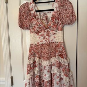 Altar'd State Red and White Floral High Low Dress